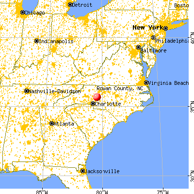 Rowan County, NC map from a distance