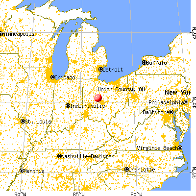 Union County, OH map from a distance