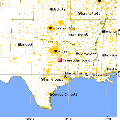 Freestone County, TX map from a distance