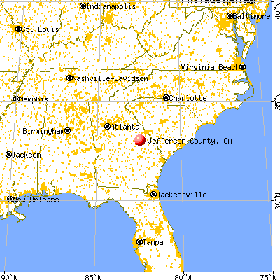 Jefferson County, GA map from a distance