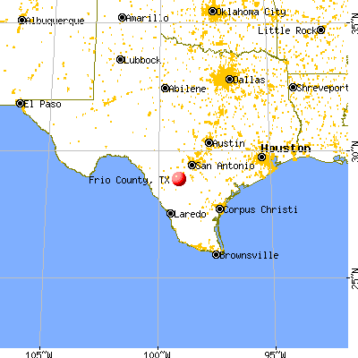 Frio County, TX map from a distance
