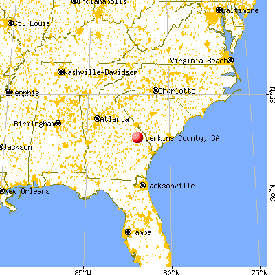 Jenkins County, GA map from a distance