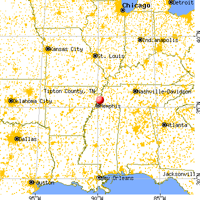 Tipton County, TN map from a distance