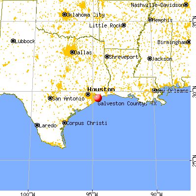 Galveston County, TX map from a distance