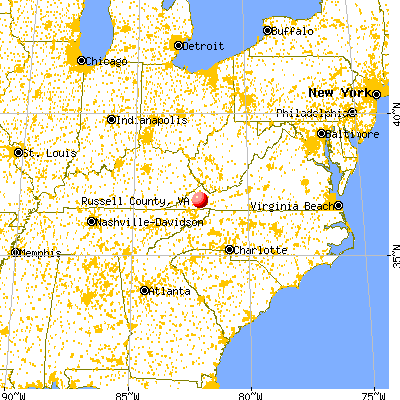 Russell County, VA map from a distance