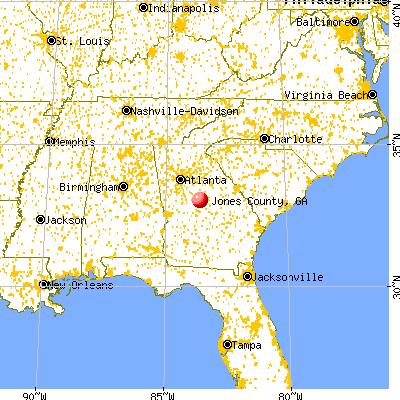 Jones County, GA map from a distance