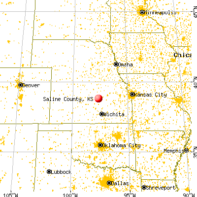 Saline County, KS map from a distance