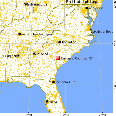 Bamberg County, SC map from a distance