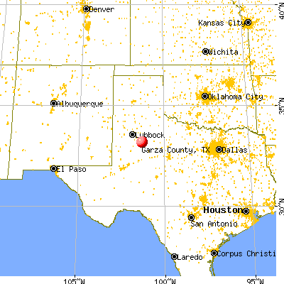 Garza County, TX map from a distance
