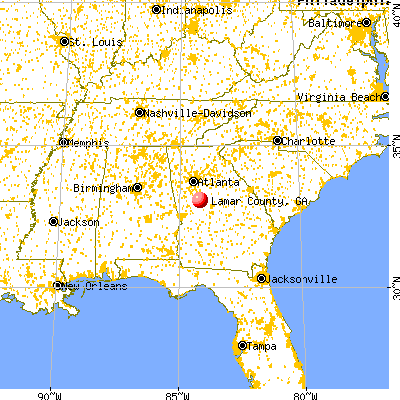 Lamar County, GA map from a distance