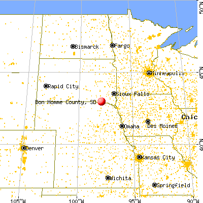 Bon Homme County, SD map from a distance