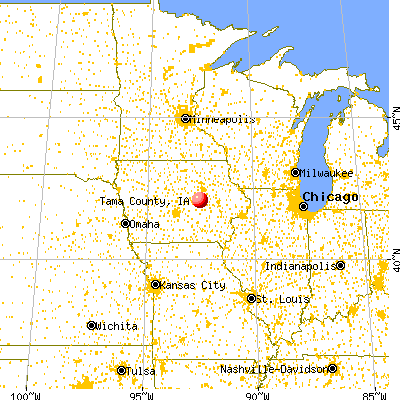 Tama County, IA map from a distance