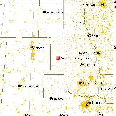 Scott County, KS map from a distance
