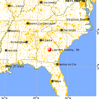 Laurens County, GA map from a distance