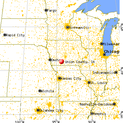 Union County, IA map from a distance