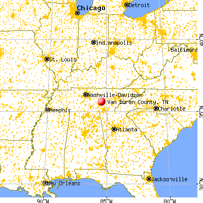 Van Buren County, TN map from a distance