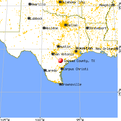 Goliad County, TX map from a distance