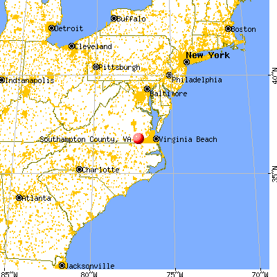 Southampton County, VA map from a distance
