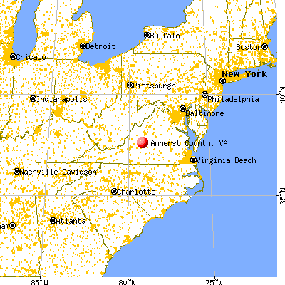 Amherst County, VA map from a distance