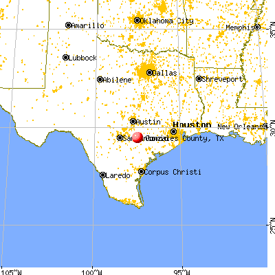 Gonzales County, TX map from a distance