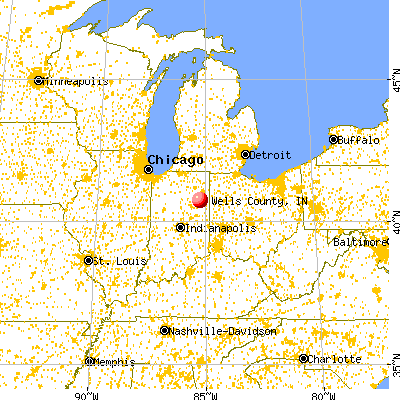 Wells County, IN map from a distance
