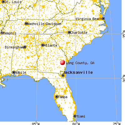 Long County, GA map from a distance