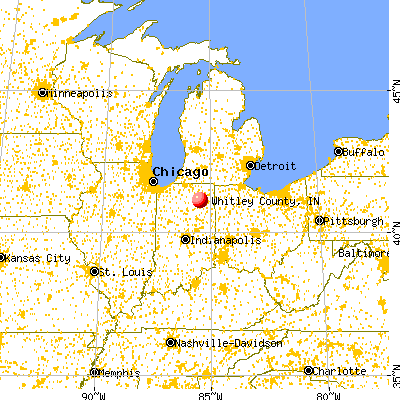 Whitley County, IN map from a distance