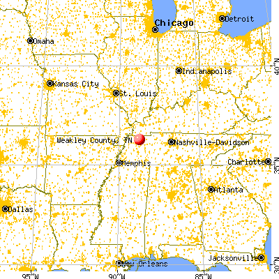 Weakley County, TN map from a distance