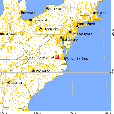 Sussex County, VA map from a distance