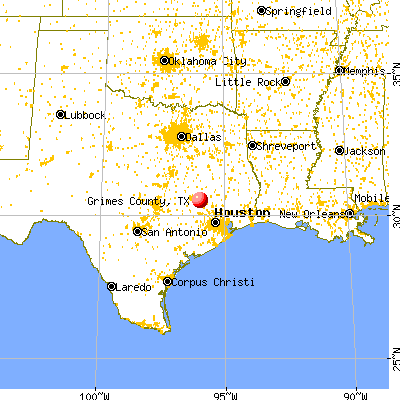 Grimes County, TX map from a distance