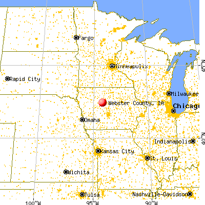 Webster County, IA map from a distance