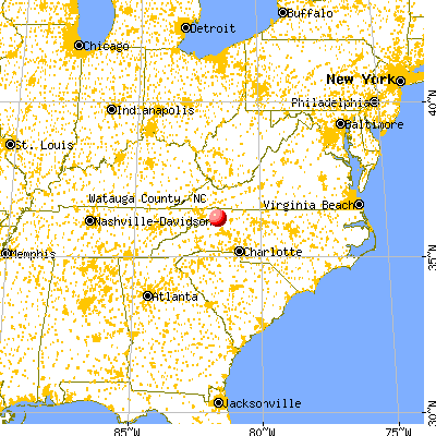 Watauga County, NC map from a distance