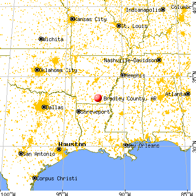 Bradley County, AR map from a distance