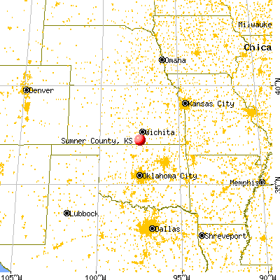 Sumner County, KS map from a distance