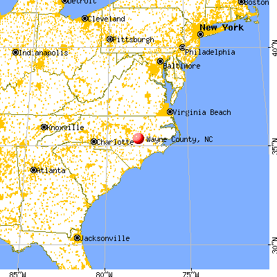 Wayne County, NC map from a distance