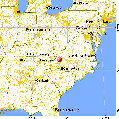 Wilkes County, NC map from a distance