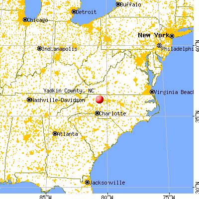 Yadkin County, NC map from a distance