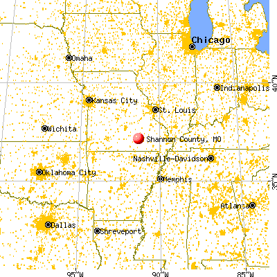 Shannon County, MO map from a distance