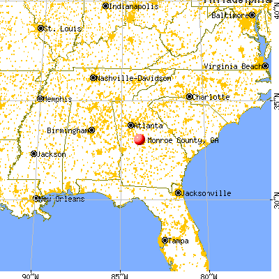 Monroe County, GA map from a distance