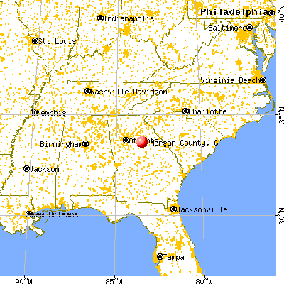 Morgan County, GA map from a distance