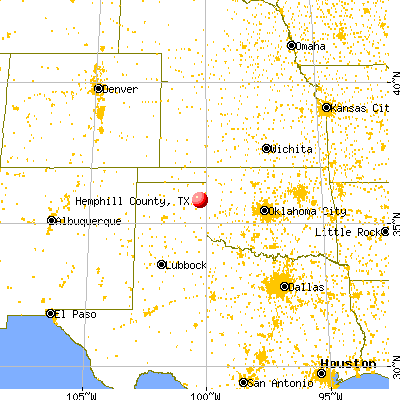 Hemphill County, TX map from a distance