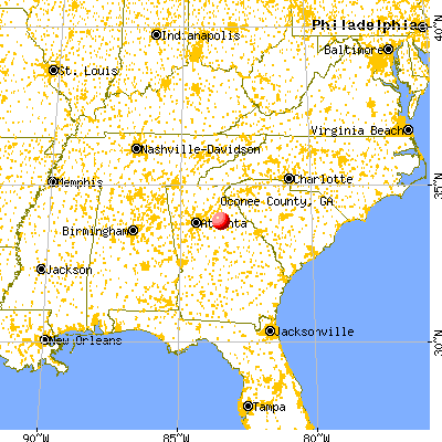 Oconee County, GA map from a distance