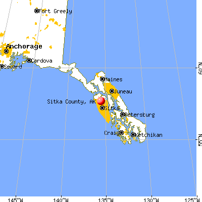 Sitka City and Borough, AK map from a distance