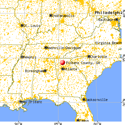 Pickens County, GA map from a distance