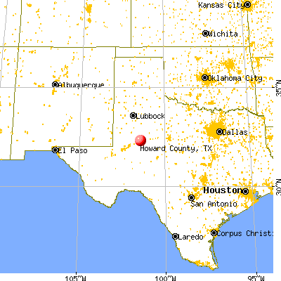 Howard County, TX map from a distance