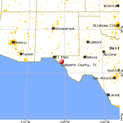 Hudspeth County, TX map from a distance