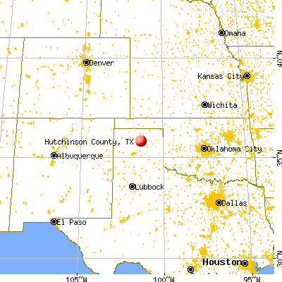 Hutchinson County, TX map from a distance