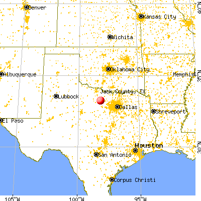 Jack County, TX map from a distance