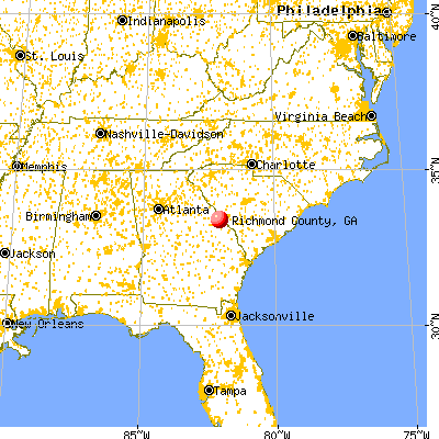 Richmond County, GA map from a distance
