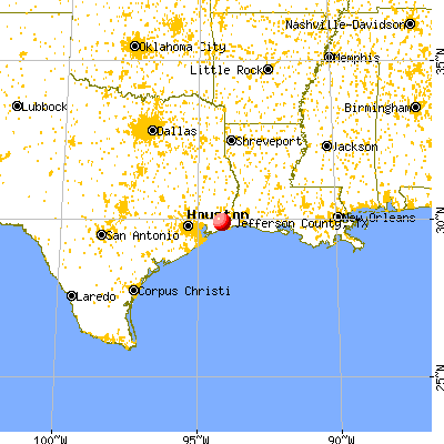 Jefferson County, TX map from a distance